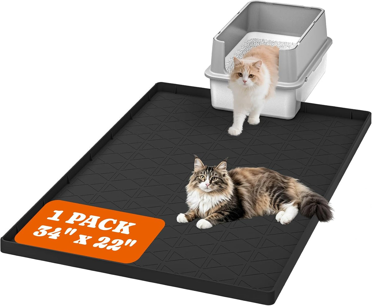 2 Pack Silicone Cat Litter Mat 34 x 22 in, Easy to Clean - Black / 1 Pack