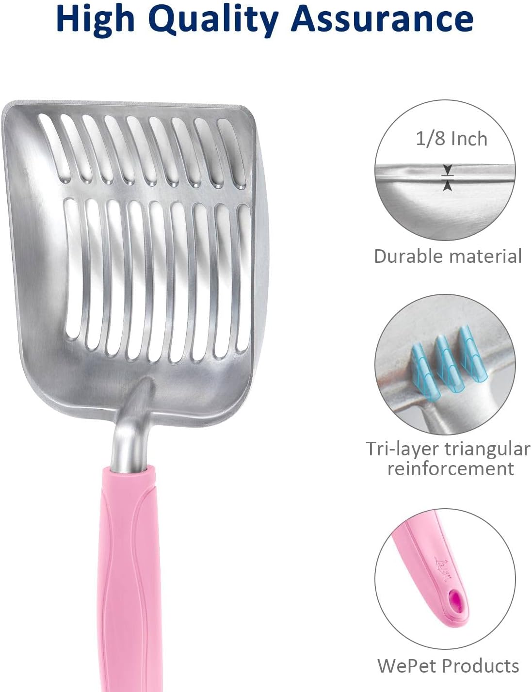 Cat Litter Scoop, Aluminum Alloy Sifter, Kitty Metal Scooper - Small / FLAT Aluminum \ #10 Pink Handle - image 4