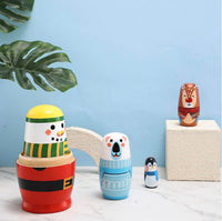 Kakeah 5 piece wooden nesting dolls set with brown bear, fox, owl, rabbit and raccoon - view 12