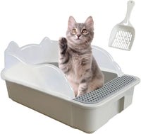 Open Cat Litter Box with High Side - 【Color：Grey】
