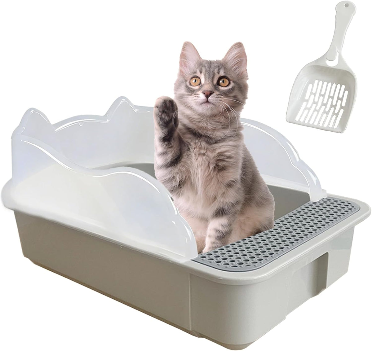 Open Cat Litter Box with High Side - 【Color：Grey】