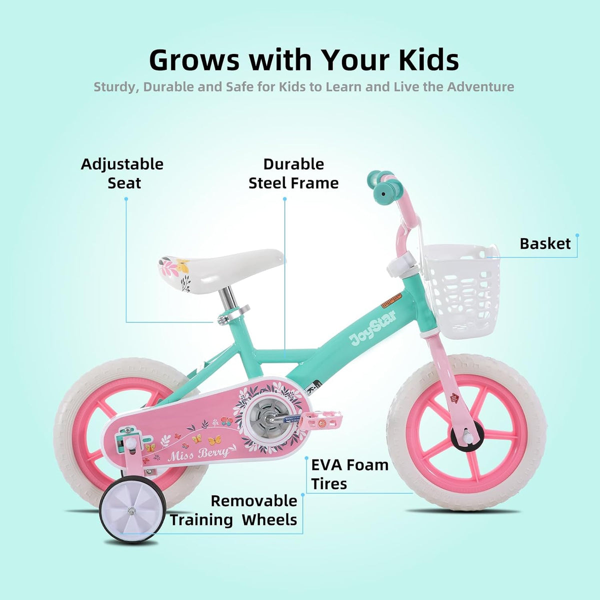 JOYSTAR 10" 12" 14" 16" Kids Bike for Boys and Girls Ages 1-7Y – Fun for Kids & Family - Green / 10 Inch with Training Wheels - image 2