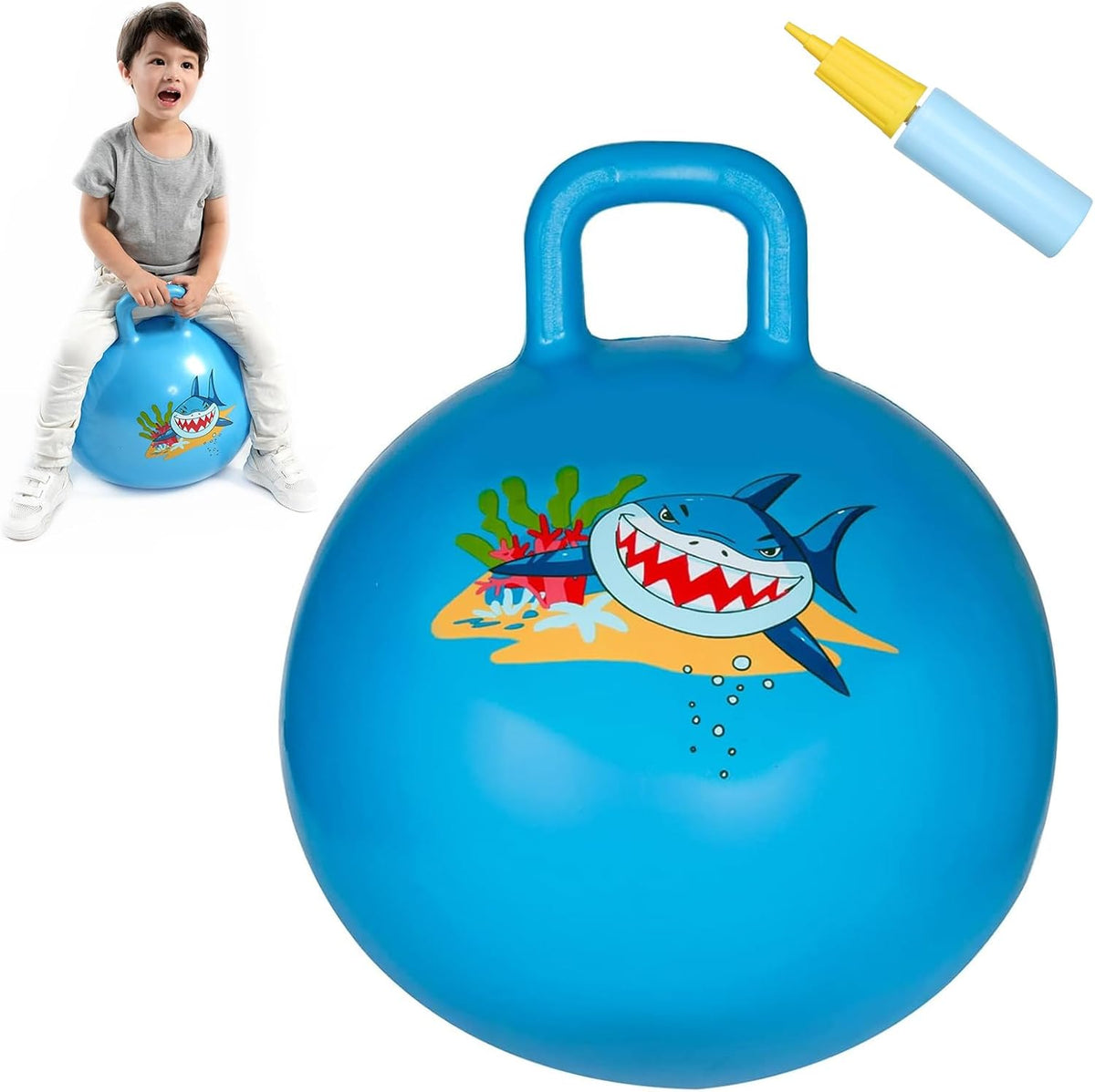 INPANY Bouncy Ball with Handle - Blue Shark
