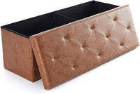 Sweetcrispy 43 Inches Folding Ottoman with Storage Bench, Foot Rest Stool, End of Bed Storage Bench Upholstered, Load 660 lbs, for Living Room, Synthetic Leather, Brown