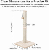 Dimaka Tall Cat Scratching Post Tree Scratcher with Sisal Rope - Beige / 34 inches for Large Cats - image 2