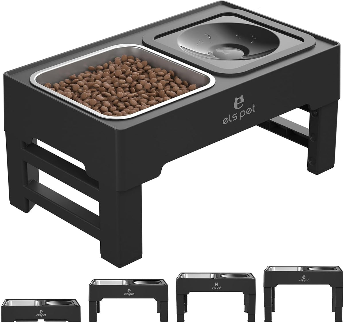 ELS PET Adjustable Elevated Dog Bowls - Stainless Steel Feeder Bowl
