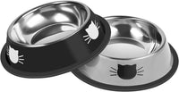 Serentive 2 Pcs Non-Slip Stainless Steel Small Cat Food Bowls - Silver, Black / 7 oz