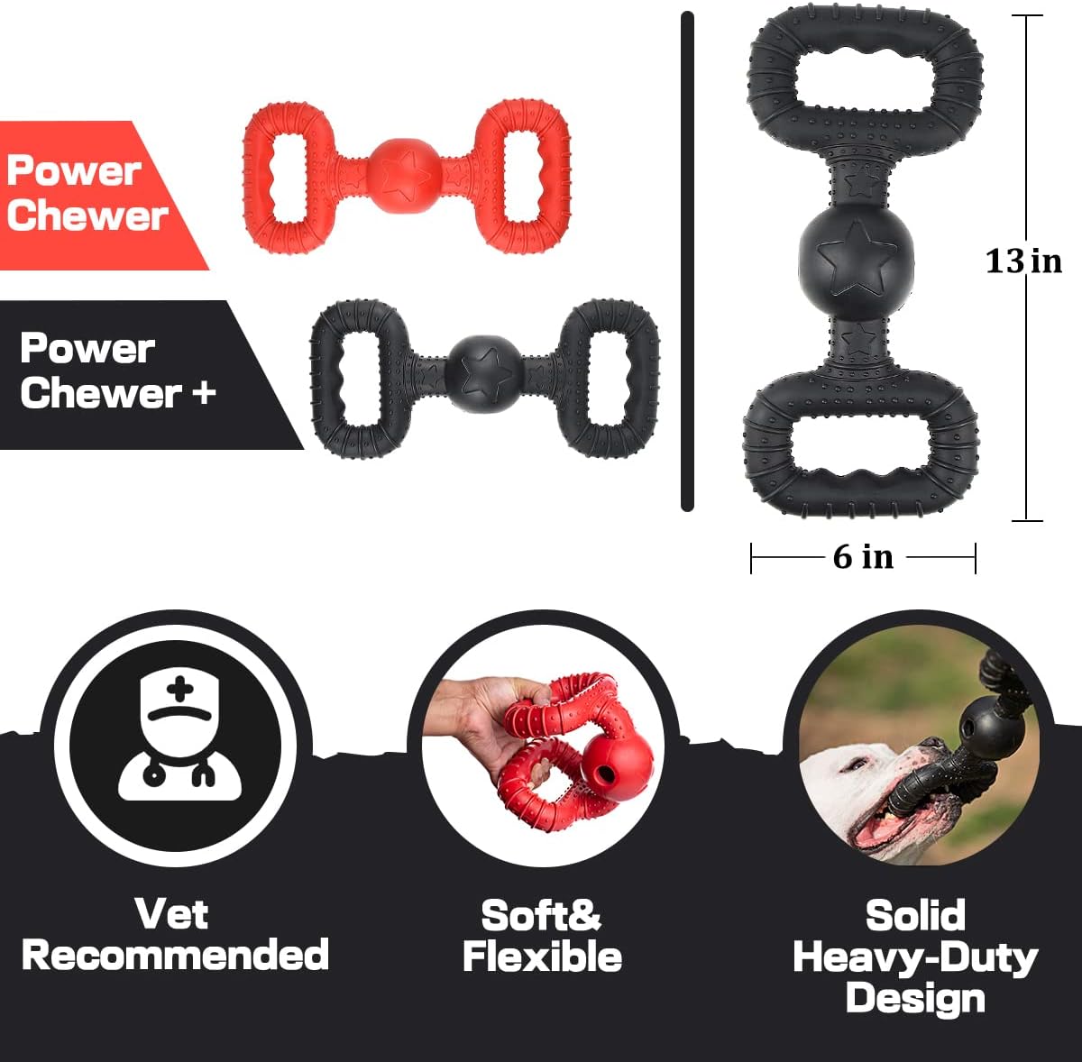 Natural Rubber Dog Toys for Large Aggressive Chewers - Tug Toy - Black / Large Breed (60 - 120 lb) - image 3