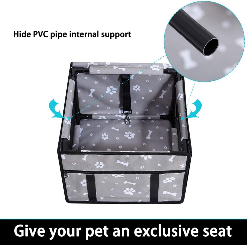 GENORTH Dog Car Seats for Small and Medium Dogs - Grey with Footprints / Up to 20 lb - image 4