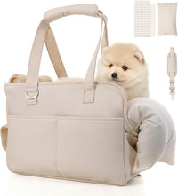 Dog Purse Carrier for Small Dogs, Soft Soft Sided Folding Dog Carriers for Small Dogs Medium Cats Puppies up to 15 Lbs, Washable Breathable Puppy Carrier for Outdoor Travel (Large Beige)