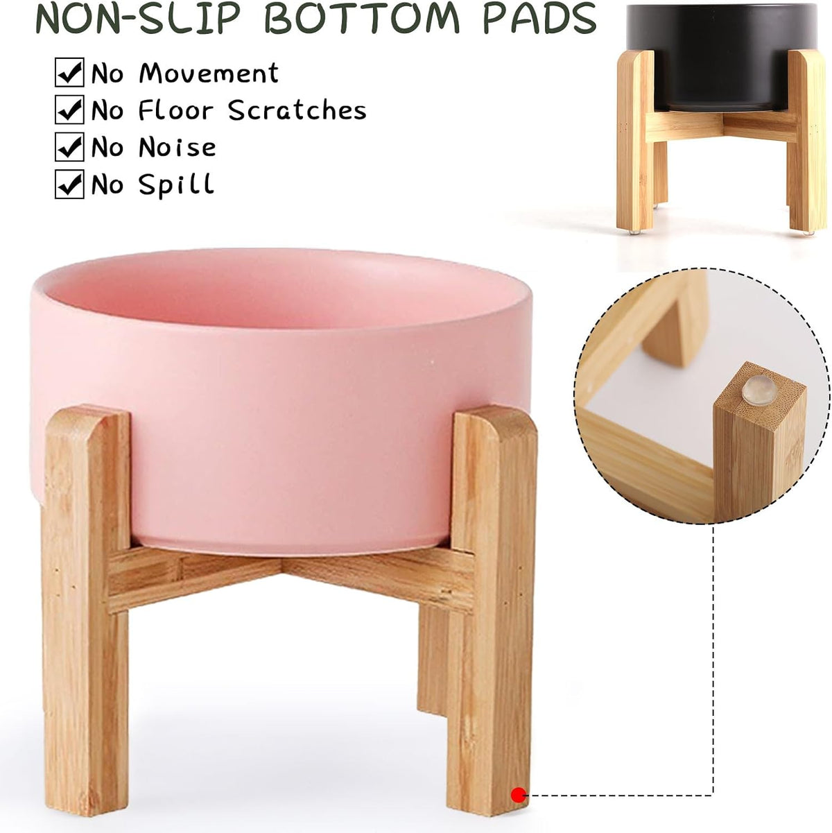 28 OZ Rust Red Elevated/Raised Ceramic Dog Bowl for Small and Medium - Pink / 7.6 Cups -Large - image 2