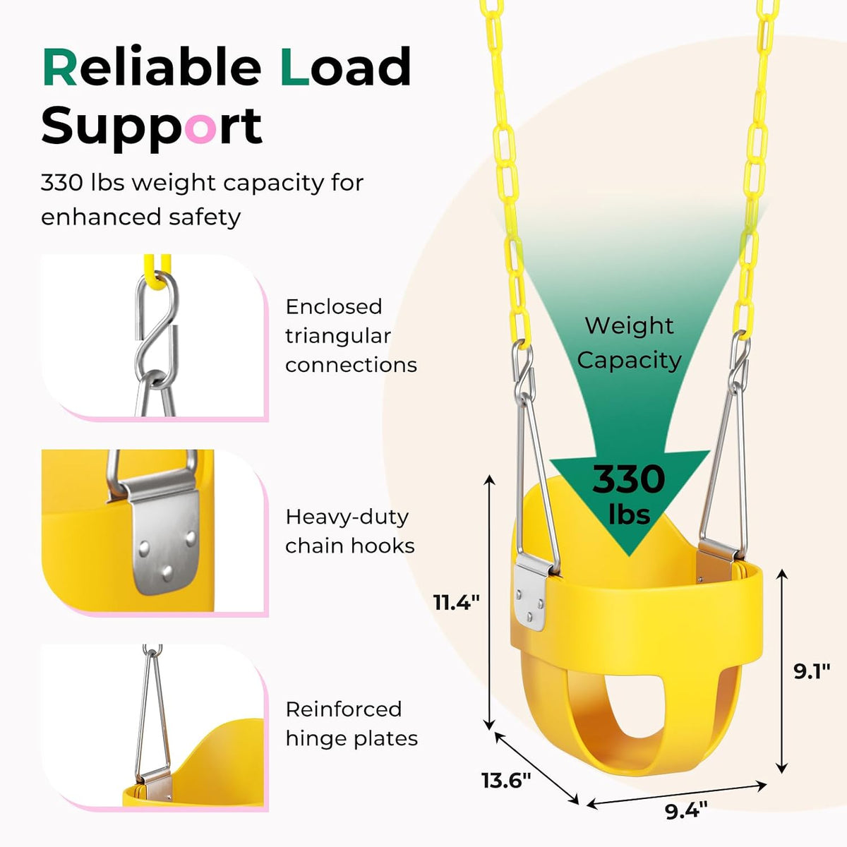 DECORLIFE Toddler Swing, Baby Swing Outdoor - Yellow - 1 Pack - image 3