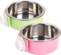 Stainless Steel Removable Pet Food Bowl - (Round) Green/Pink / 2