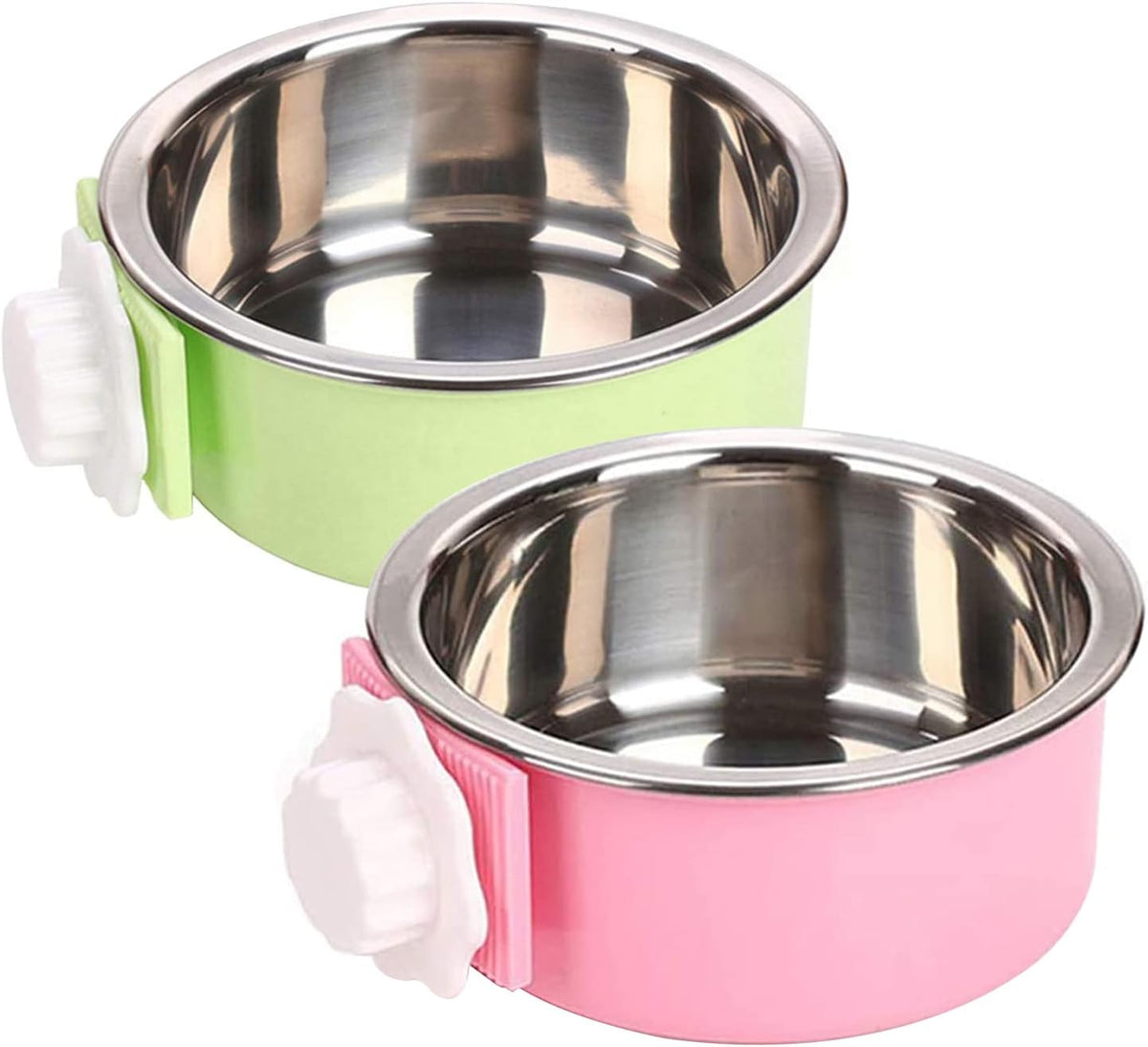Stainless Steel Removable Pet Food Bowl - (Round) Green/Pink / 2