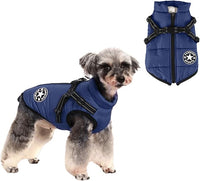 HDKUW Small Dog Jacket, Small Dog Coat Harness Winter Warm Vest Jacket Waterproof Cotton Costume for Puppy Small Dogs (XL, Blue)