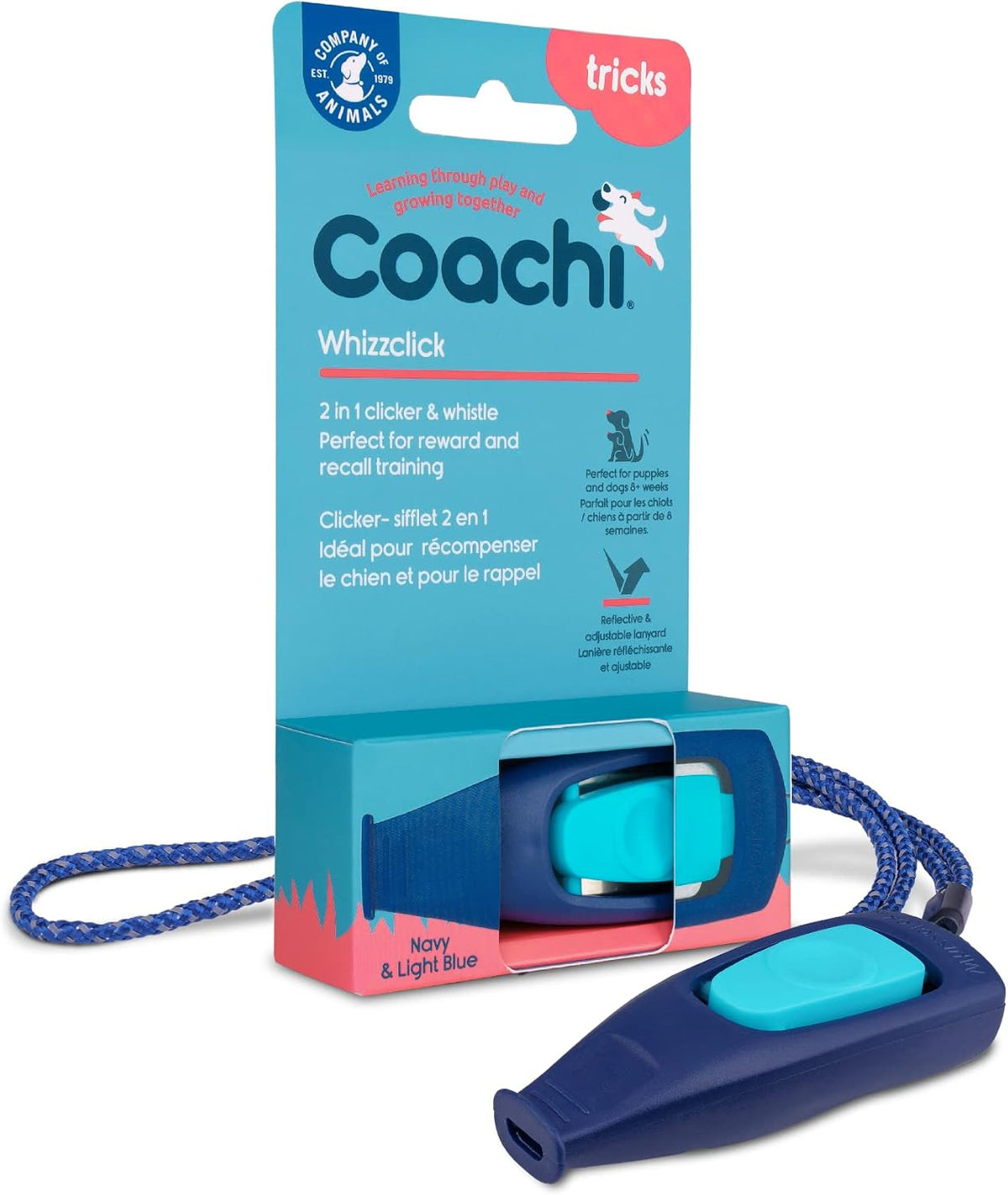 Company of Animals Coachi Whizzclick, Light Blue/Navy Button - Navy