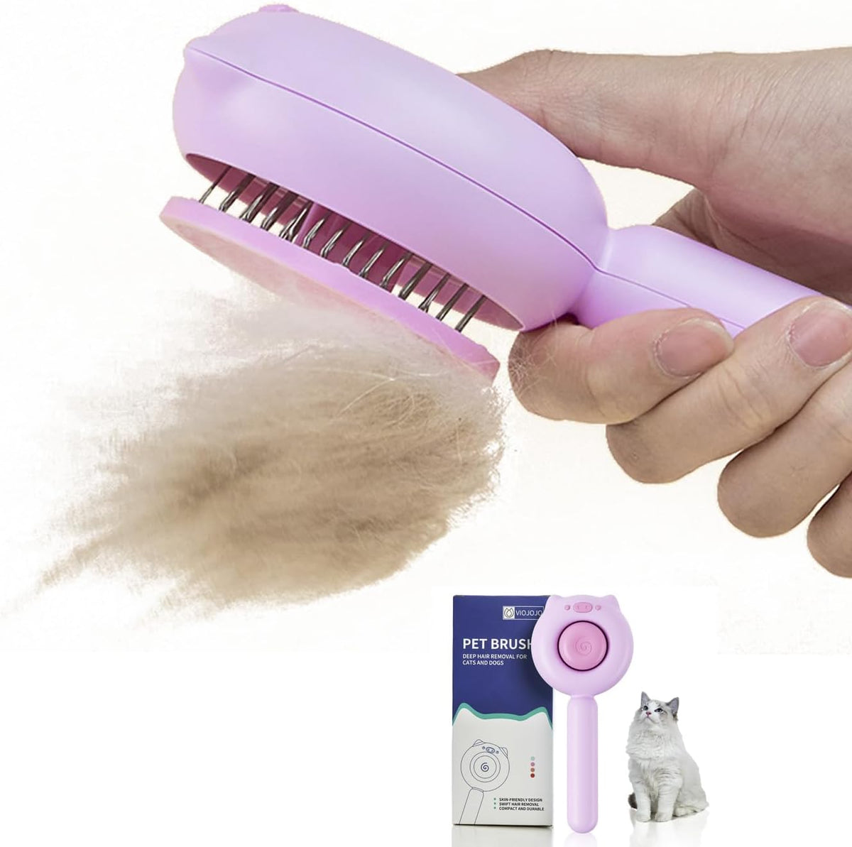 Cat Brush for Indoor Cats for Shedding, Dog Brush - Pink