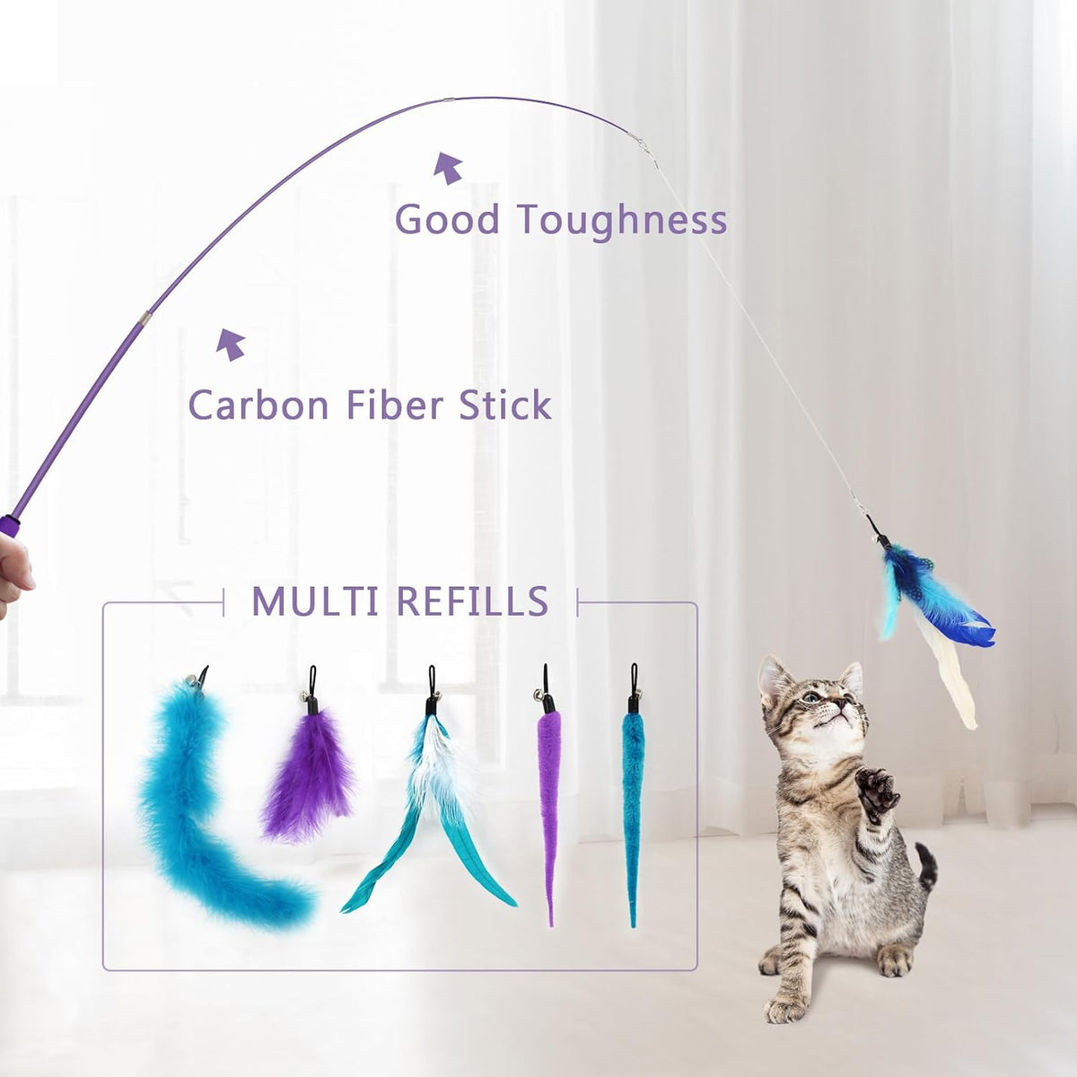 SONGWAY Interactive Cat Feather Toy Set - Blue - image 3