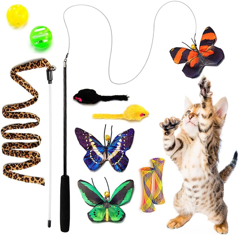 AWOOF Butterfly Cat Wand Cat Toys Set - C