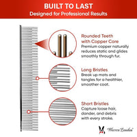 Warren London Carding Pro XL Comb 9in | Copper Grooming Comb with Dual-Length Teeth | Removes Undercoat, Loose Fur, and Dander | Groom like a Professional