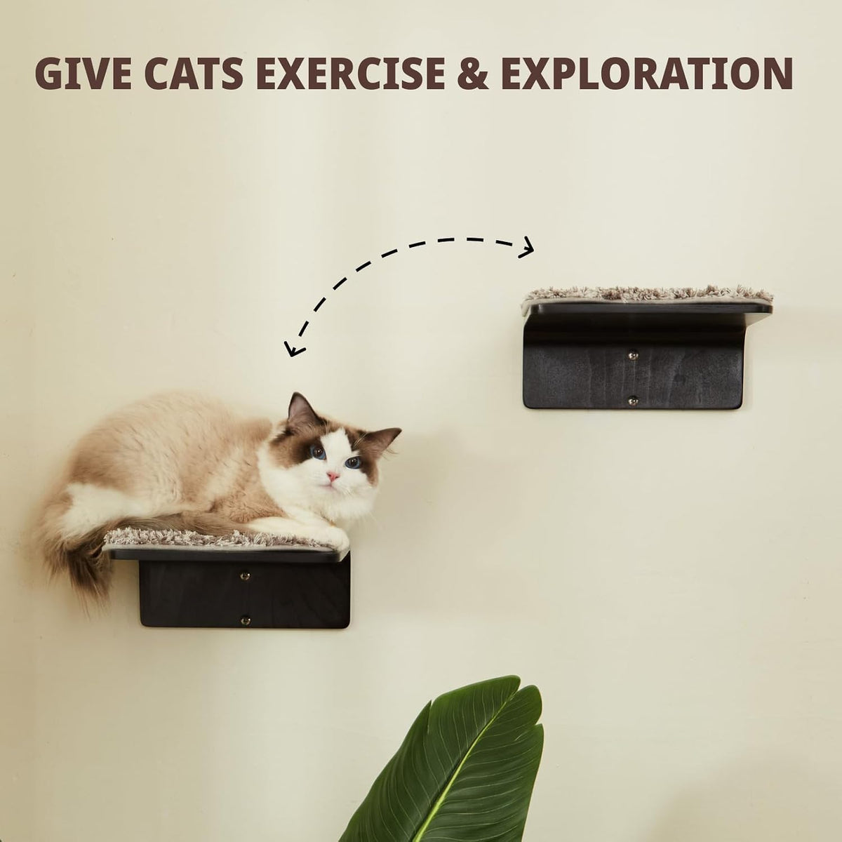 2 Set Cat Wall Steps, Wooden Cat Climbing Shelf for Wall - Steps - Walnut - image 2