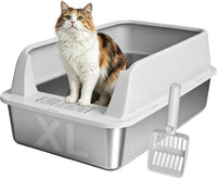 AIPERRO Stainless Steel Litter Box with Lid - Light Gray / X-Large