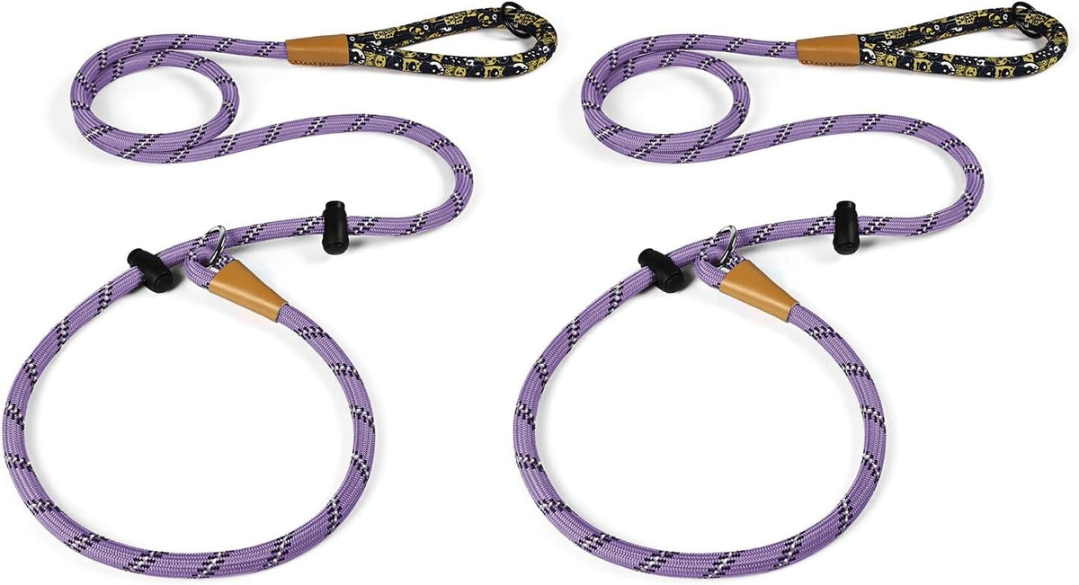 Slip Lead Dog Leash Reflective Training Durable Braided Rope Leashes – Essentials for Dogs - Light Purple / 2PCS Large 1/2in x 6ft