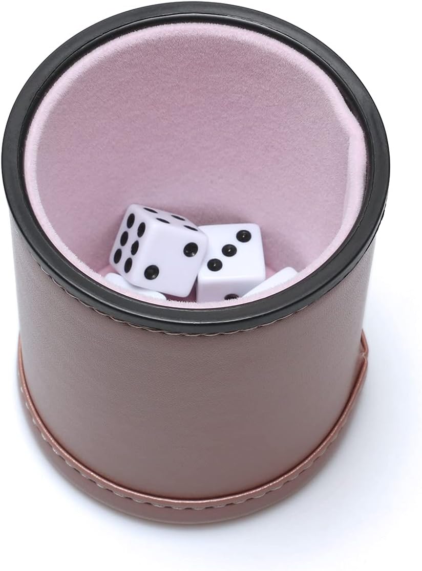 Felt Lined PU Leather Dice Cup Set with 6 Dot Dices – Fun for Kids & Family - Rosegold - image 4