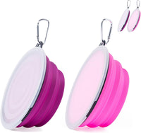 SLSON Dog Bowls Pet Collapsible Bowl with Cover Lids - Pink and Purple / Large Two-Tone