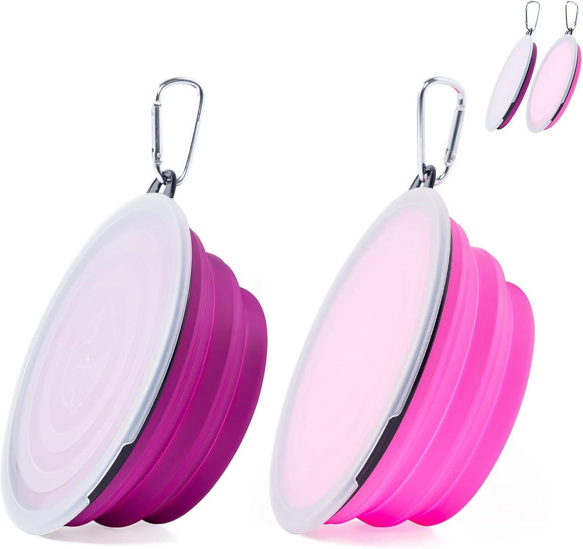 SLSON Dog Bowls Pet Collapsible Bowl with Cover Lids - Pink and Purple / Large Two-Tone
