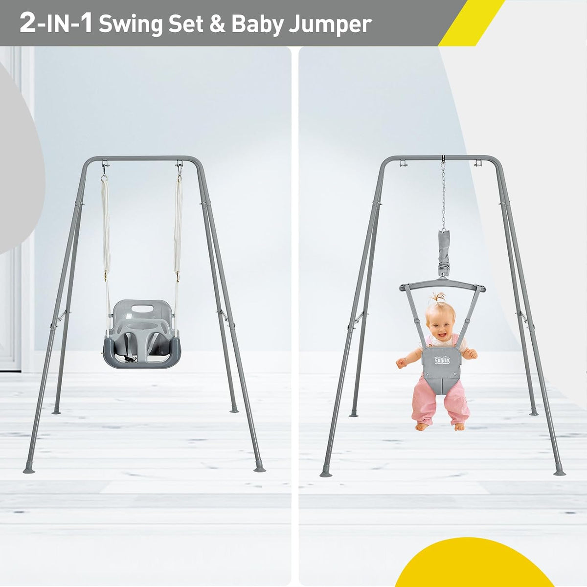 FUNLIO 2 in 1 Baby Jumper and Swing with 4 Sandbags - Gray - image 3