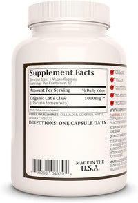 Cat’s Claw Bark & Root | 1,000 mg, 60 Vegan Capsules Herbal Dietary Supplement | Two Month Supply