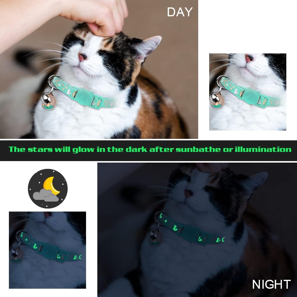 Baeuppit 2PCS Breakaway Cat Collars with Bell Moons Stars Cute Kitty - Neck 6.9-10.7 in / Pink&Teal - image 4