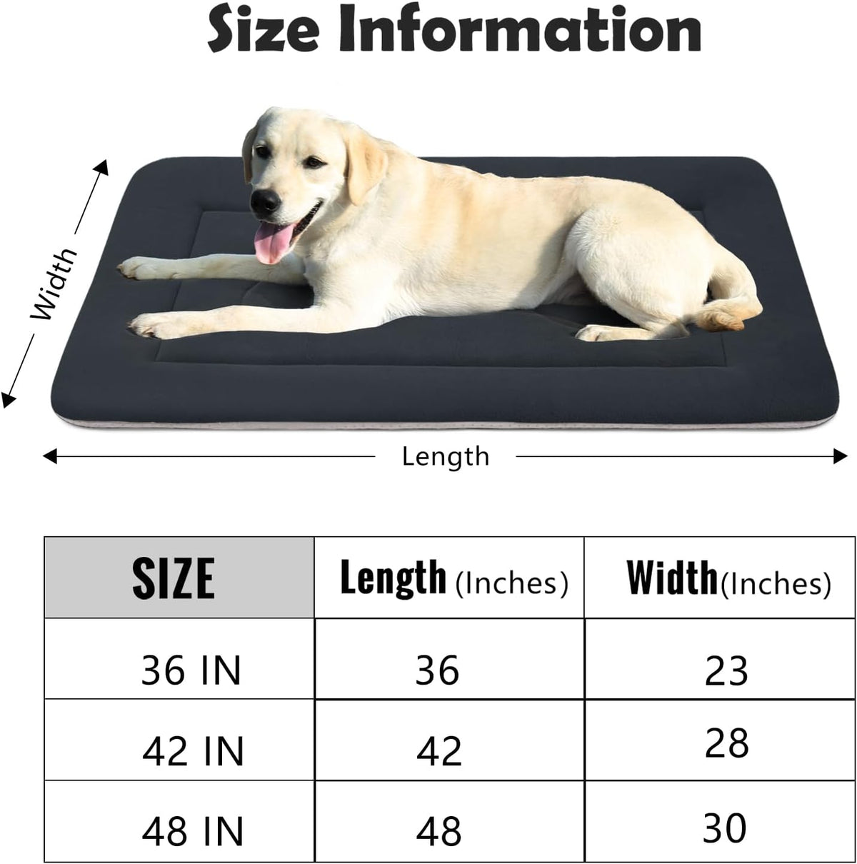 Large Dog Bed Soft Dog Crate Pad Mat 42 in Non-Slip Bottom Washable - 48.0"L x 30.0"W x 1.2"Th / Dark Blue Gray - image 3