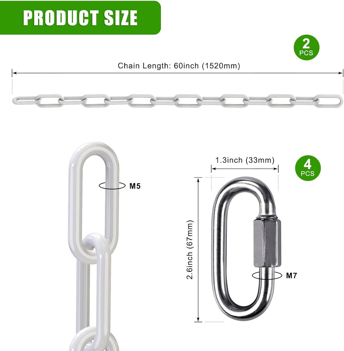 BeneLabel 40 inch yellow coated heavy duty hanging chains with carabiners - view 23