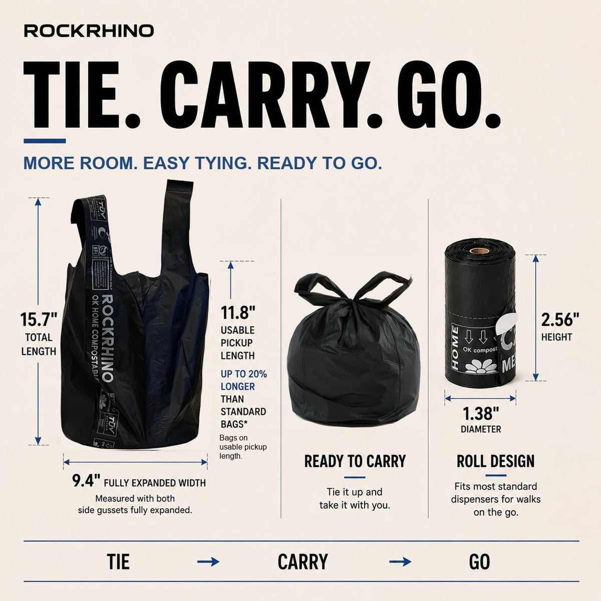 ROCKRHINO Ultra Thick Dog Poop Bags, Multi-Layer Bottom, Opaque - 1 Count (Pack of 210) - image 3