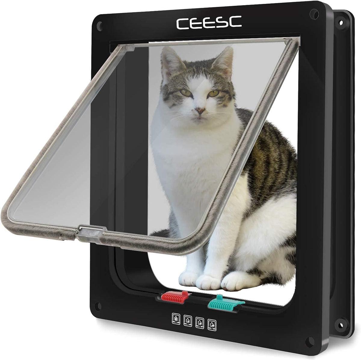 CEESC X-Large Cat Door for Pets up to 25 lbs, Weatherproof - Black / XL- Inner size: 7.9"(W) x 8.7"(H)