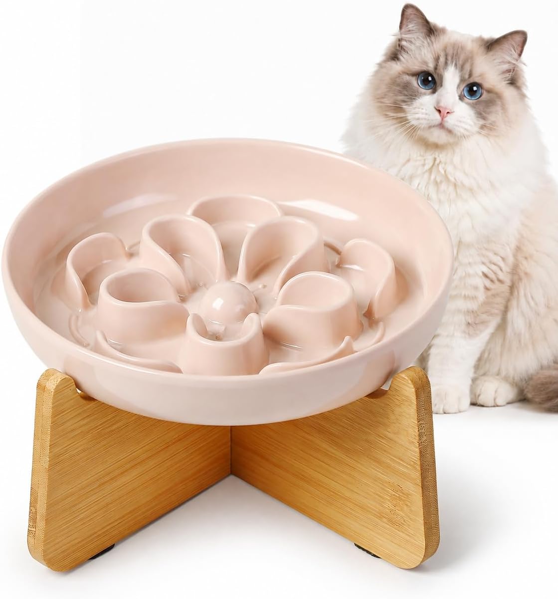 Melamine Cat Slow Feeder Bowl Set - Pink / 1 PACK - with Stand