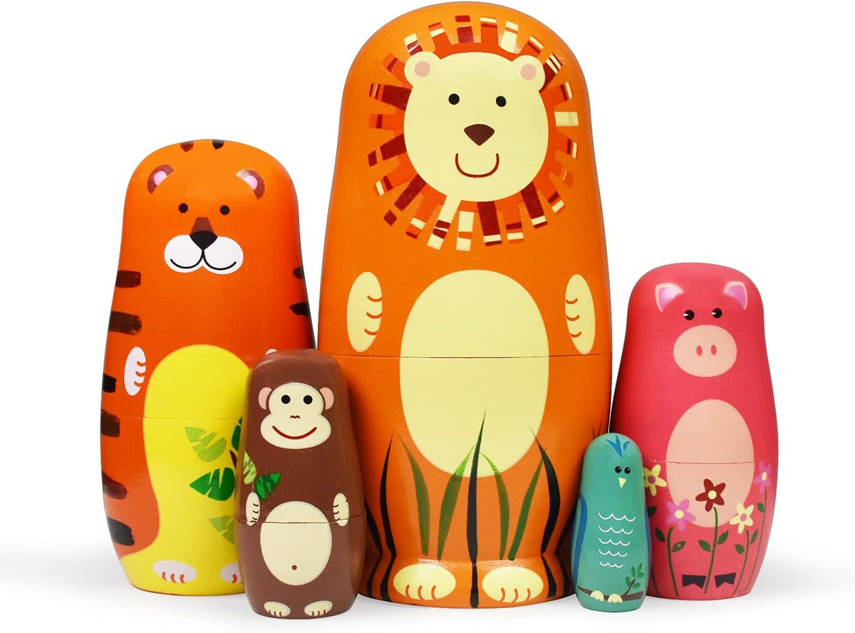 HYCLES Nesting Dolls Russian Matryoshka Wood Stacking Nested Set - ⑤ lion