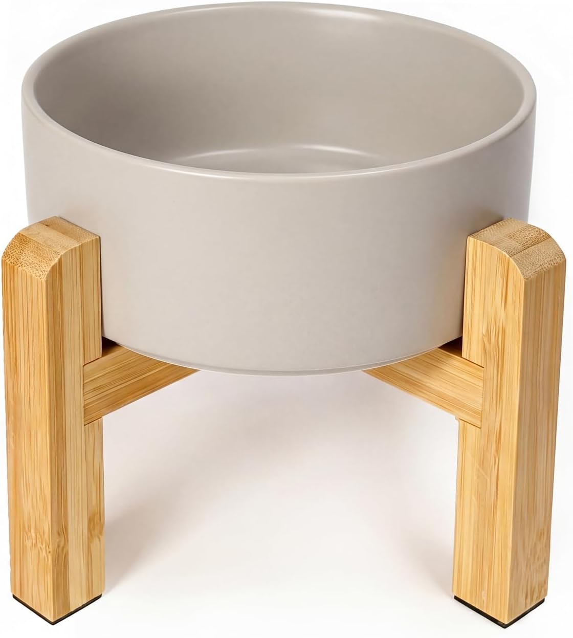 Elevated Cat Water Bowl, Ceramic Raised Cat Food Bowl with Adjustable Bamboo Stand, 5.1" Compact - Medium / Grey