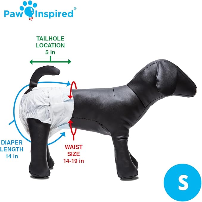 Paw Inspired Disposable Dog Diapers | Female Dog Diapers Ultra Protection | Diapers for Dogs in Heat, Excitable Urination, or Incontinence (12 Count, Small)