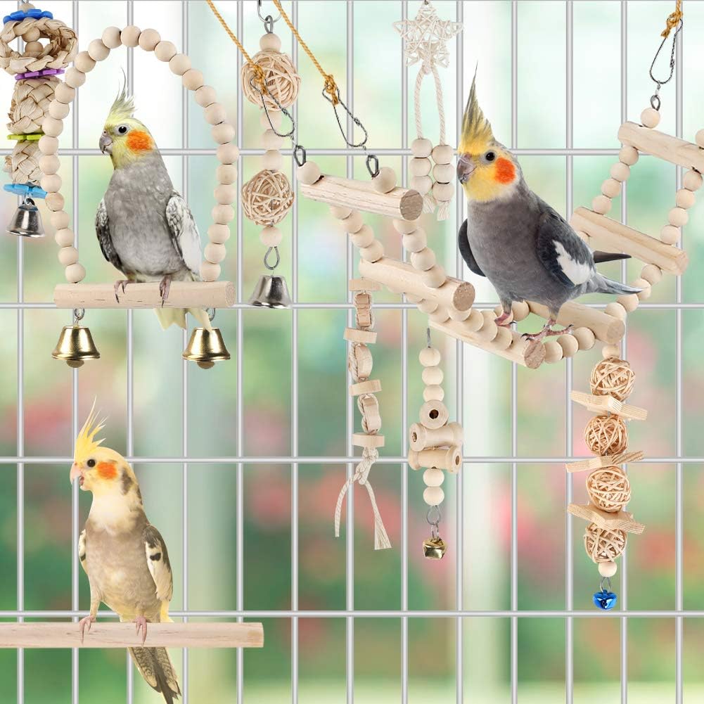 Bird Parrot Swing Toys, Chewing Standing Hanging Perch Hammock Climbing Ladder Bird Cage Toys - image 2
