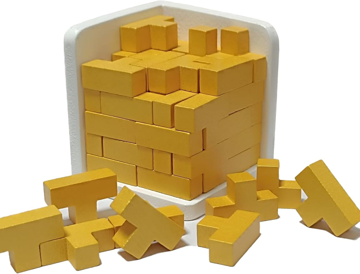 Wooden Brain Teaser Puzzles Cube Stocking Stuffers Wooden Puzzles - Gold