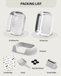 Stainless Steel Sifting Litter Box with Lid, Metal Litter Pan Tray with Scoop for Big Cats & Multi Cat, Extra Large Cats Litterbox Odor Control, Easy Clean (with Enclosure & Step, X-Large)