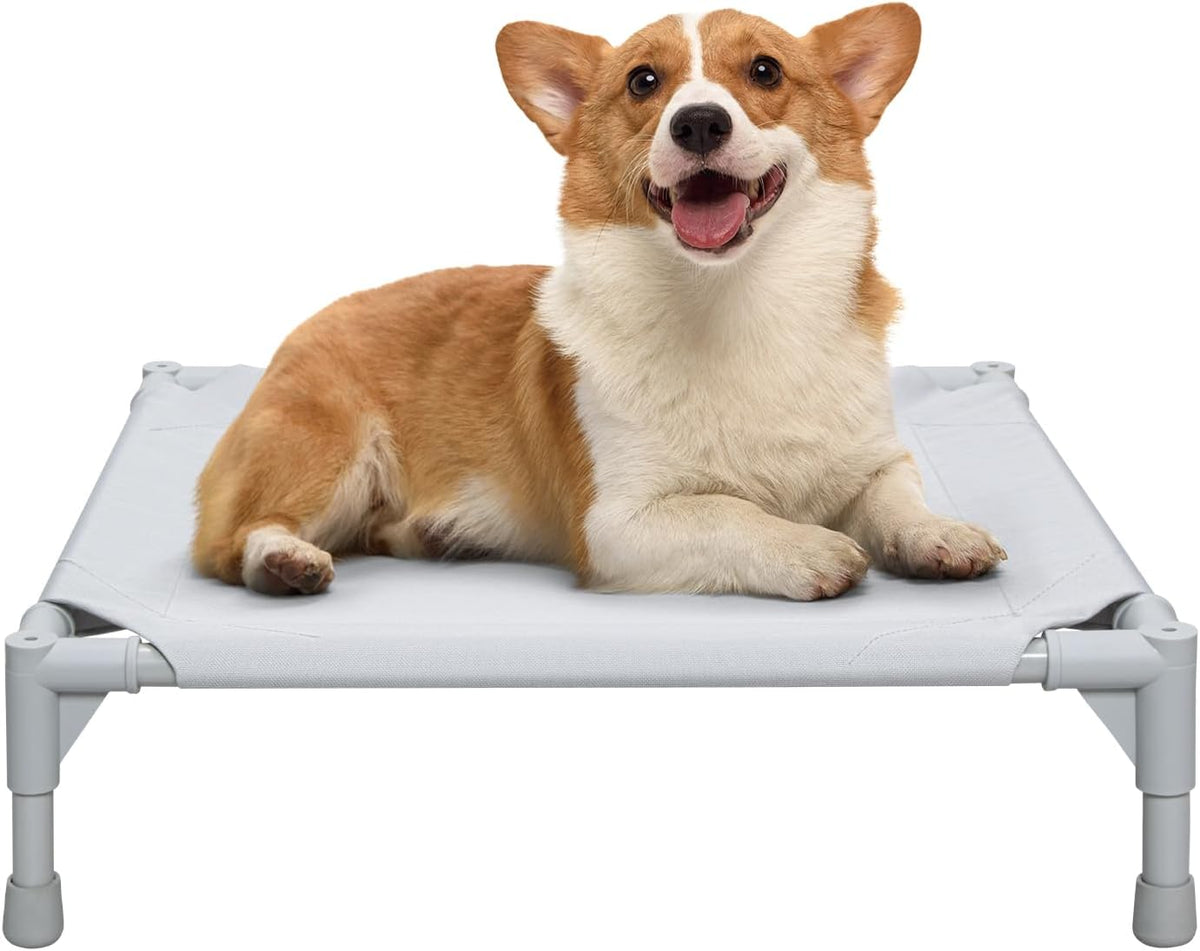 Love&go Elevated Dog Bed with Metal Frame - S - Grey / Small-18.5x18.5x5.5 inch