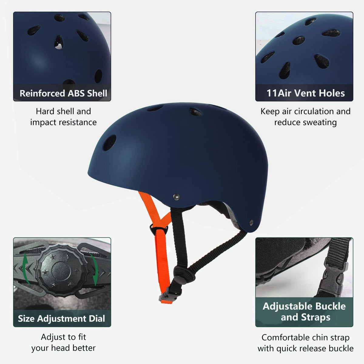 Skateboard Helmet Impact Resistance Ventilation for Youth & Adults – Fun for Kids & Family - Dark Blue / Medium - image 3