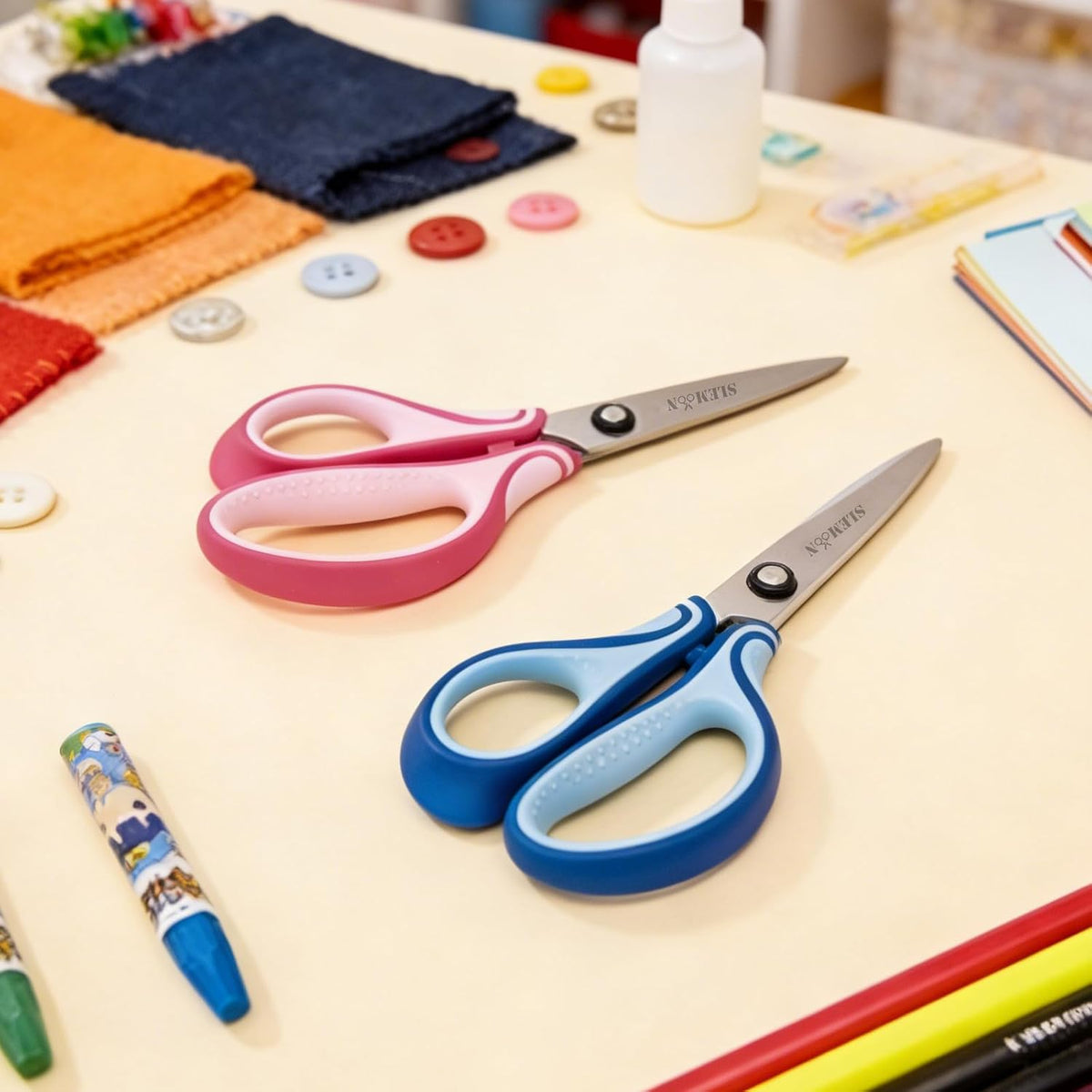 SLEMOON 7 inch left handed student scissors with blue cushioned handles - view 4