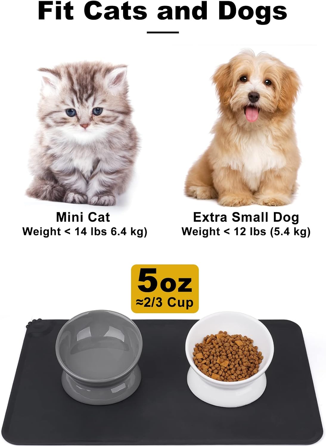 Elevated Cat Food Bowl, 5 Oz Ceramic Raised and Tilted Water Bowl, Anti Vomiting and Protect Pets' - White & Grey / 5 OZ - 1 Pack - image 2