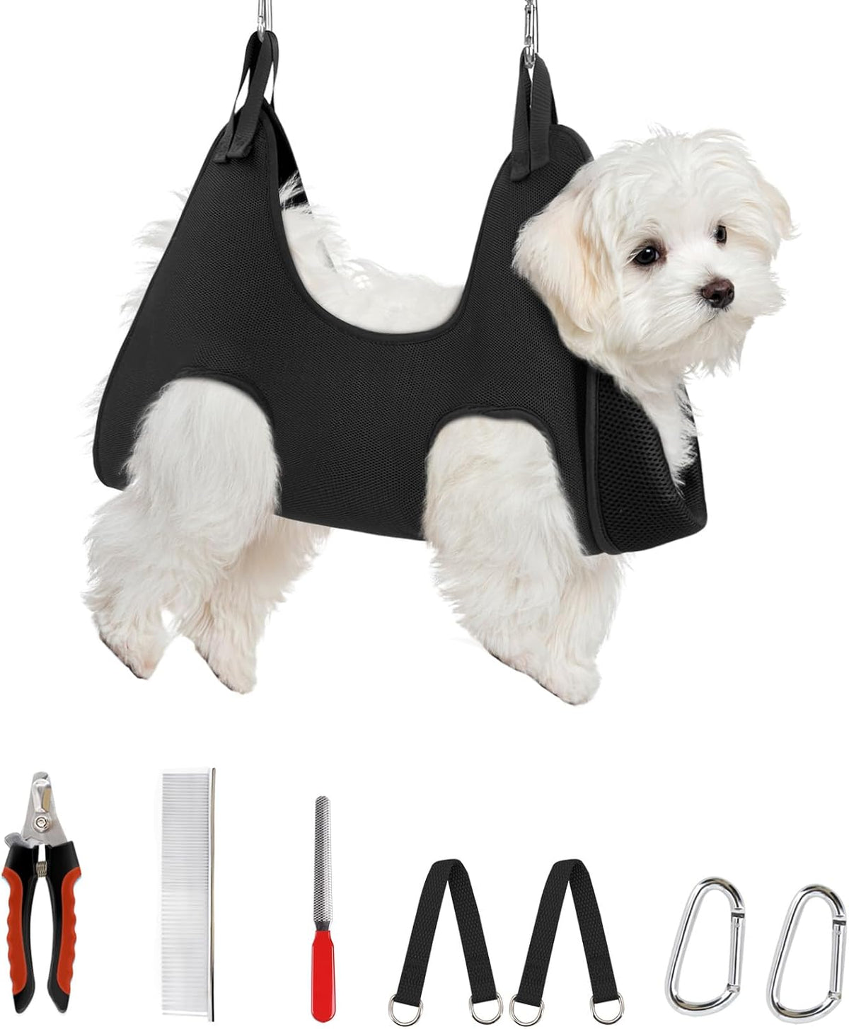 Supet Dog Grooming Hammock for Nail Trimming - XS( Max 16 Lb:Leg space: 4.9"-10.5") / Black