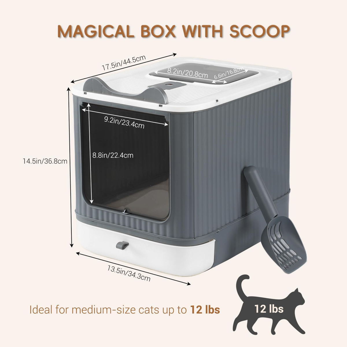 Foldable Enclosed Cat Litter Box with Lid, for Kitten to Medium - White&Grey - image 2